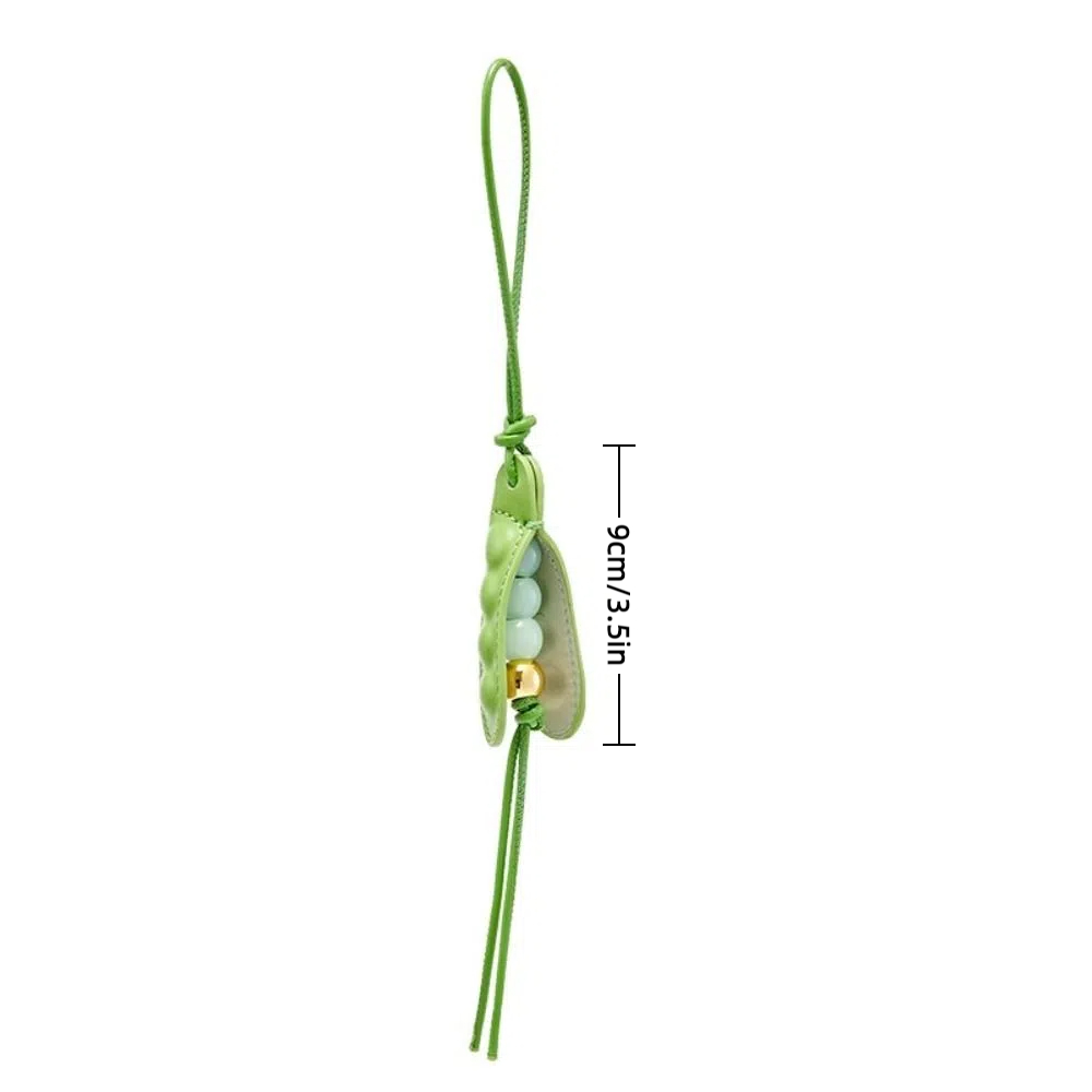 Fashion High-End Pea Pendant Handmade Green Pea Keychain Leather All-match Style Pea Bag Charm Trendy Accessory