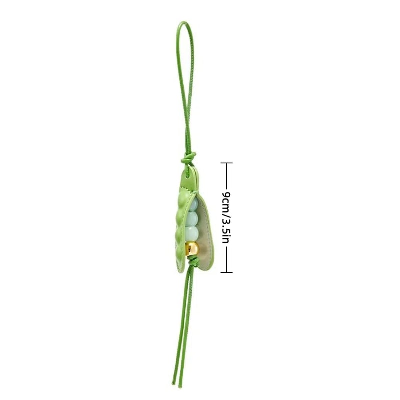 Fashion High-End Pea Pendant Handmade Green Pea Keychain Leather All-match Style Pea Bag Charm Trendy Accessory
