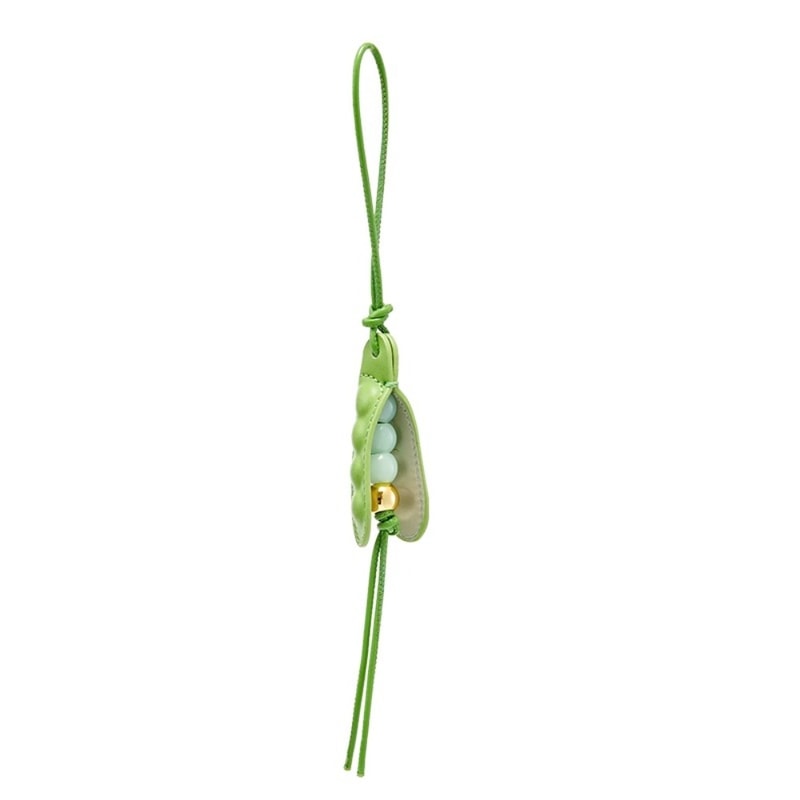 Fashion High-End Pea Pendant Handmade Green Pea Keychain Leather All-match Style Pea Bag Charm Trendy Accessory