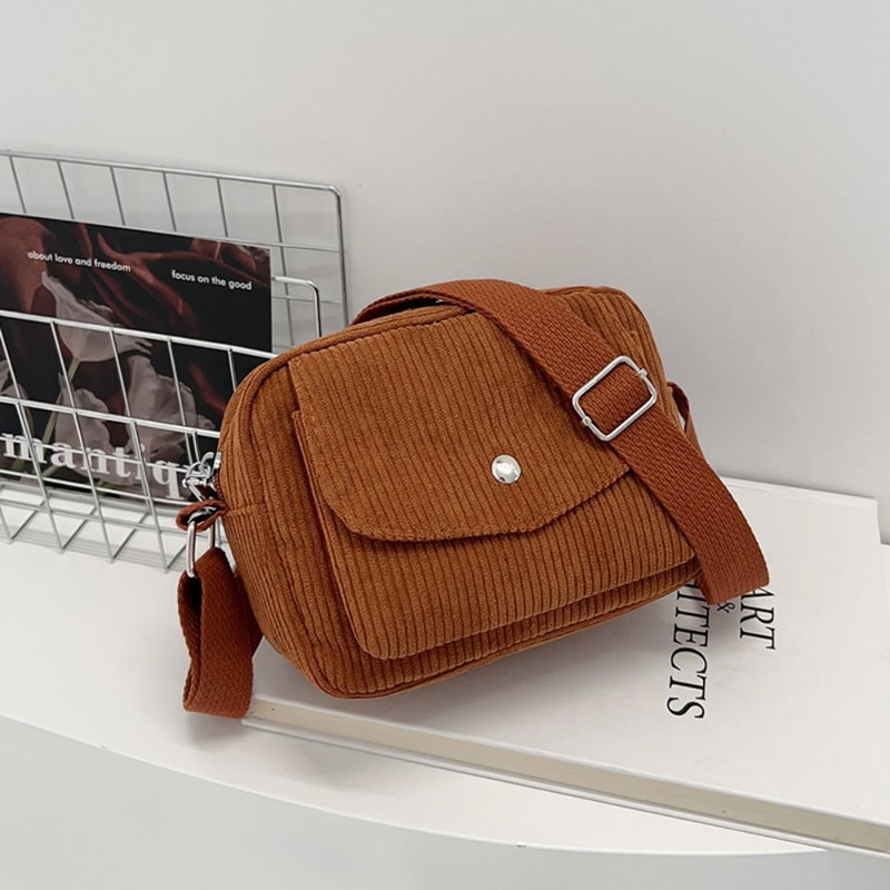 Corduroy Striped Crossbody Bag Solid Colour Shoulder Bags Adjustable Strap For Casual Wear 6