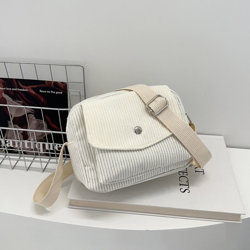 Corduroy Striped Crossbody Bag Solid Colour Shoulder Bags Adjustable Strap For Casual Wear 9
