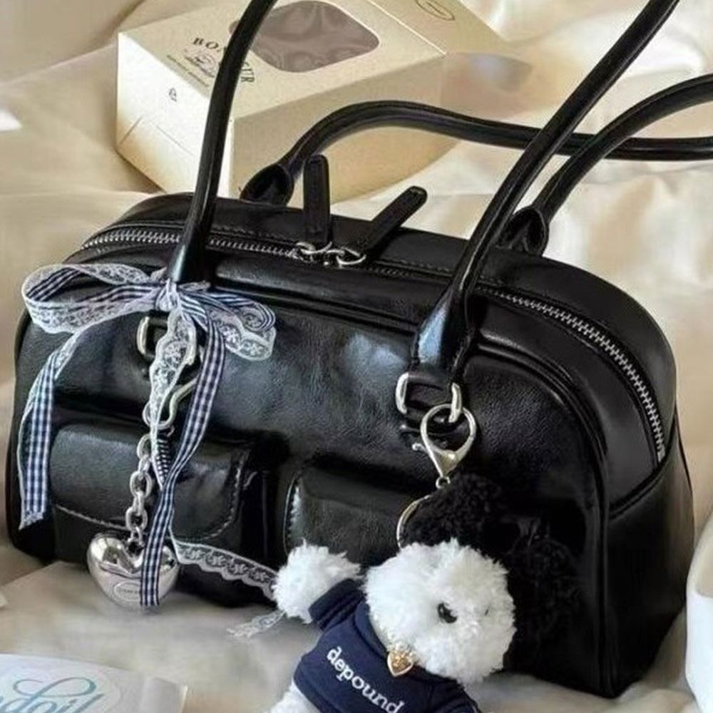 Womens Handbag Double Handle Shoulder Bag, Medium PU Leather Zipper Closure Commuter Bag