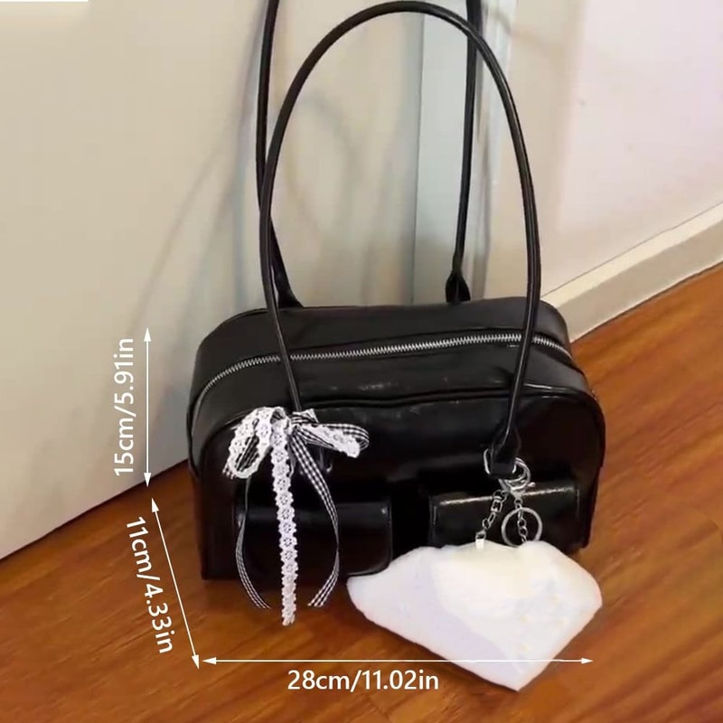 Womens Handbag Double Handle Shoulder Bag, Medium PU Leather Zipper Closure Commuter Bag