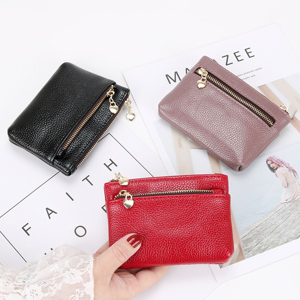 Leather Coin Purse for Women, Mini Change Purse with Zipper Pouch, Key Chain Holder & Card Holder Wallet