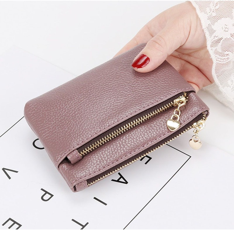 Leather Coin Purse for Women, Mini Change Purse with Zipper Pouch, Key Chain Holder & Card Holder Wallet