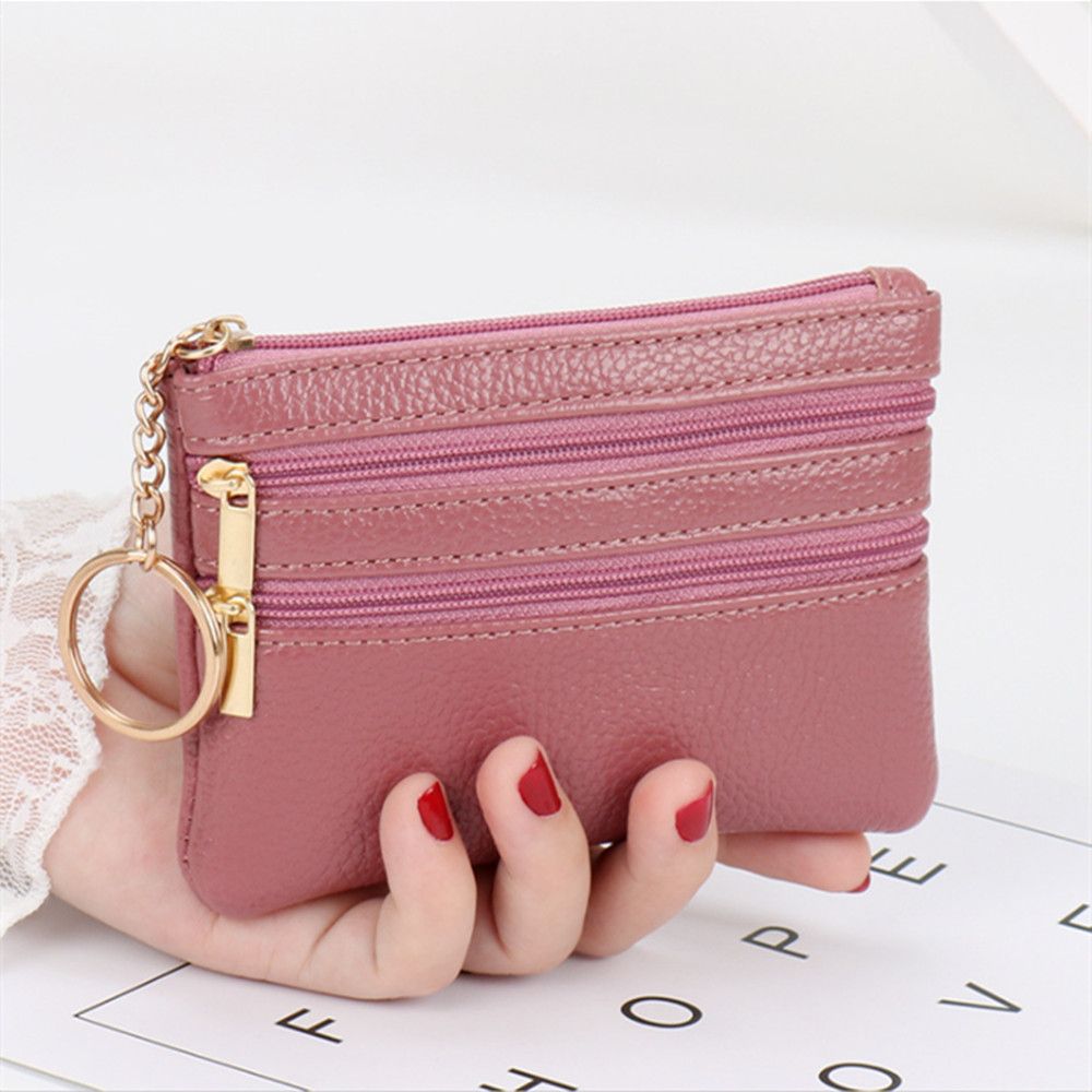 Leather Coin Purse for Women, Mini Change Purse with Zipper Pouch, Key Chain Holder & Card Holder Wallet