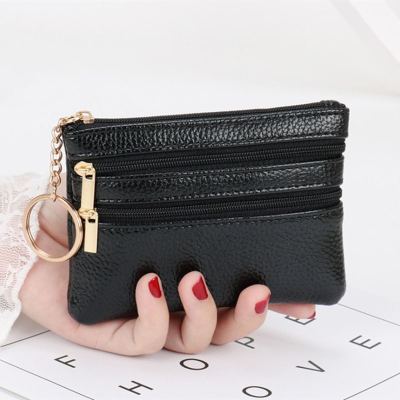 Leather Coin Purse for Women, Mini Change Purse with Zipper Pouch, Key Chain Holder & Card Holder Wallet
