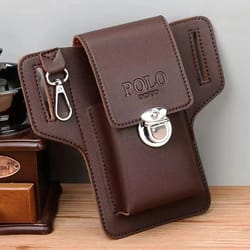men's belt leather case vertical phone waistpack, multifunctional portable card bag, pu leather keyed