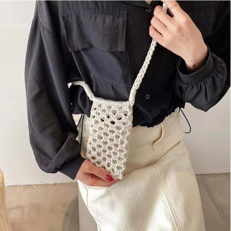 Womens Fashion Solid Color Hollowout Woven Crochet Crossbody Bag Lightweight Shoulder Handbag 4