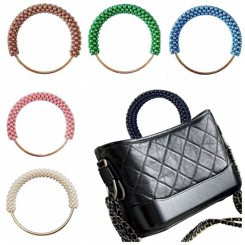 Exquisite Pearl Round Bag Handle Metal Ring Braided Colorful Beads For Women Handbag Purse Frame 5