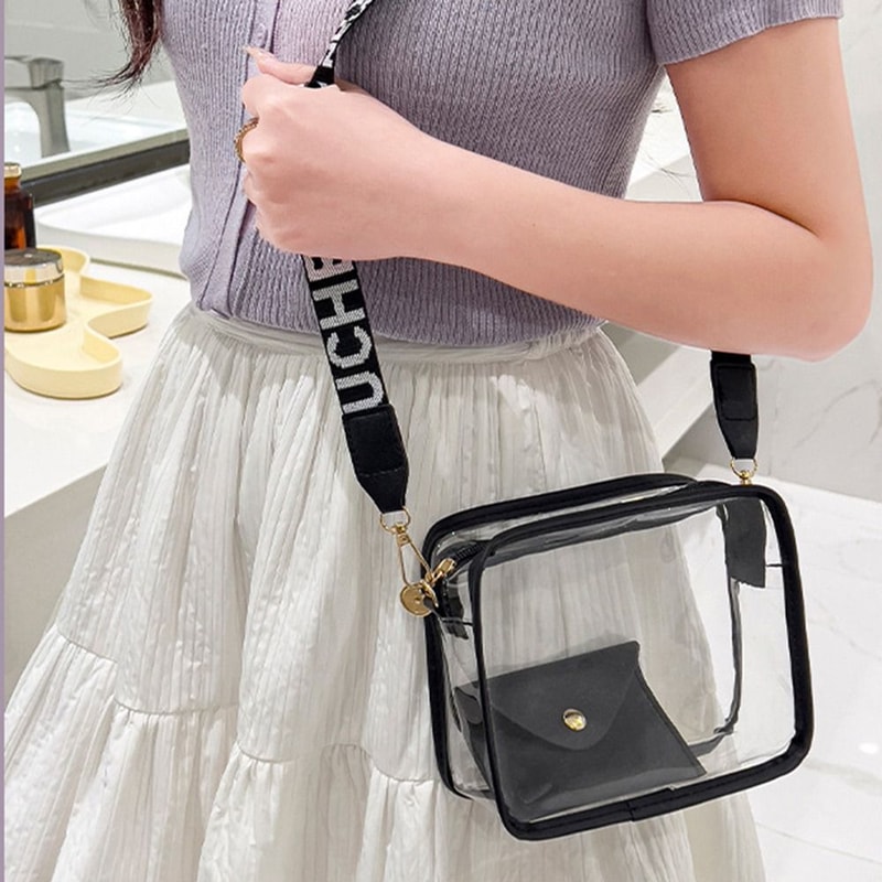 Women Transparent Crossbody Bag Candy Color Letter Fashion Shoulder Bag PVC Transparent Jelly Bag W 1