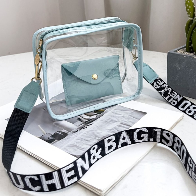 Women Transparent Crossbody Bag Candy Color Letter Fashion Shoulder Bag PVC Transparent Jelly Bag W 5