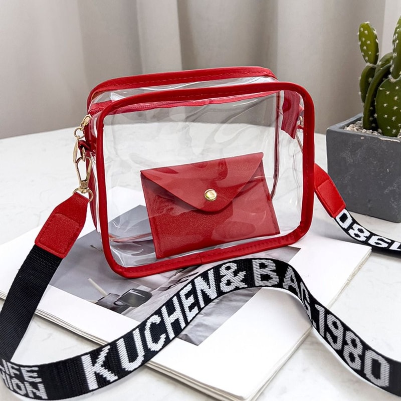 Women Transparent Crossbody Bag Candy Color Letter Fashion Shoulder Bag PVC Transparent Jelly Bag W 7