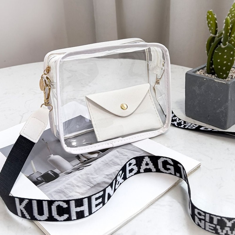 Women Transparent Crossbody Bag Candy Color Letter Fashion Shoulder Bag PVC Transparent Jelly Bag W 9