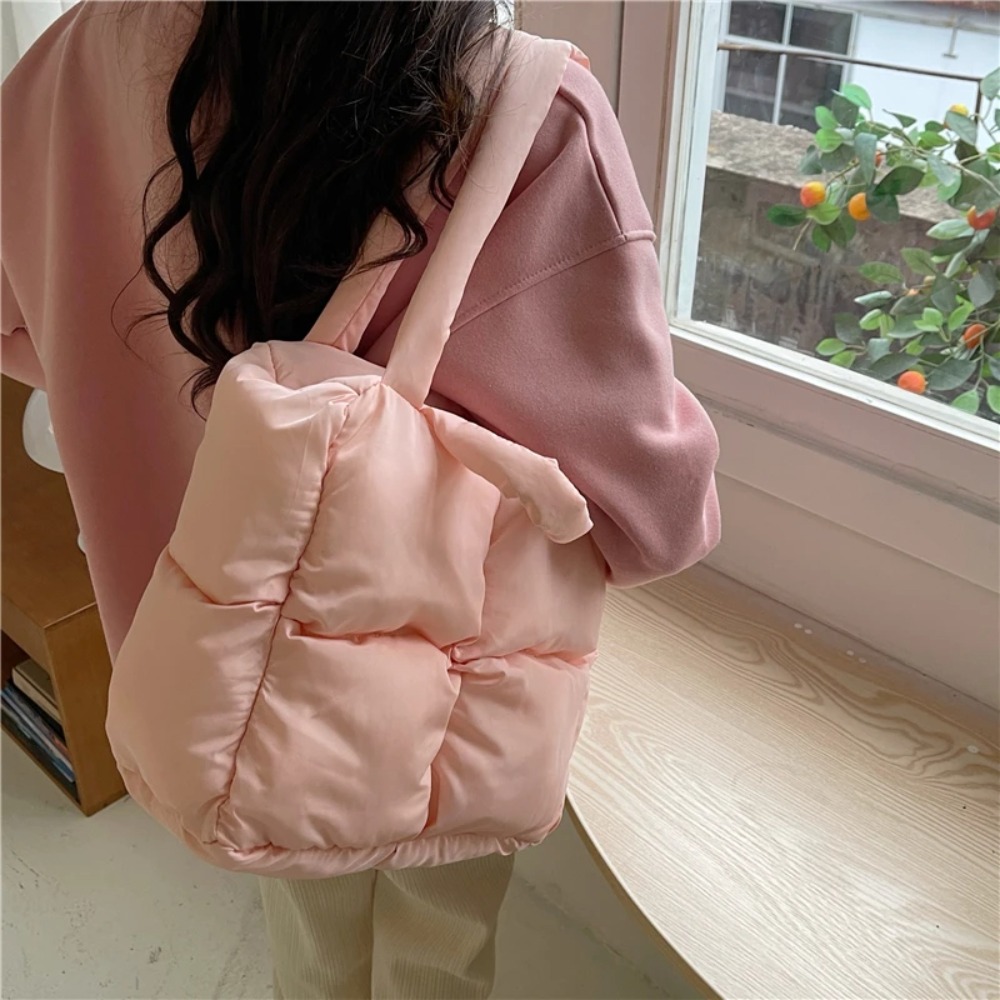 Puffy Shoulder Bag Quilted Nylon Handbag Soft Cotton Shopping Tote 1