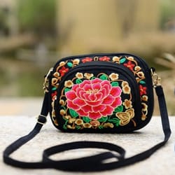 ethnic style women shoulder bag, vintage zipper floral embroidered travel pouch