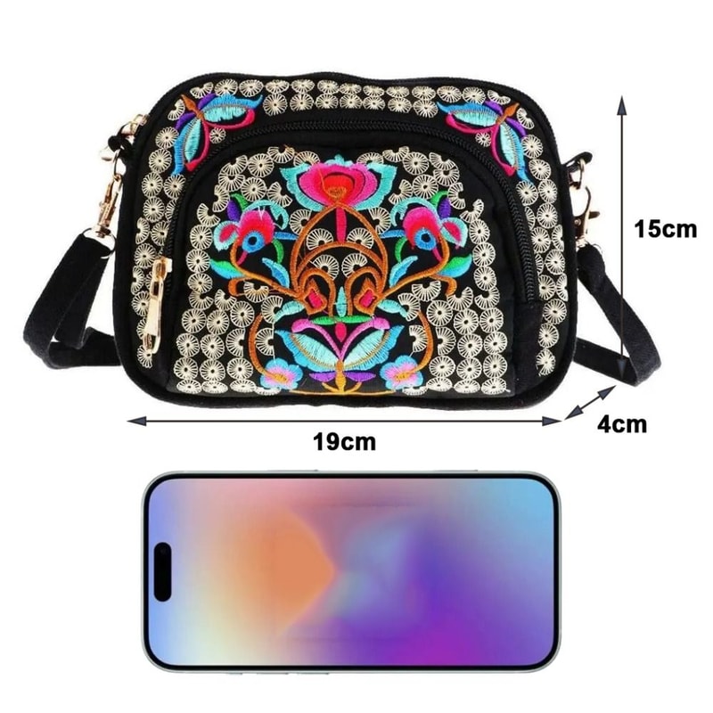 Ethnic Style Women Shoulder Bag, Vintage Zipper Floral Embroidered Travel Pouch