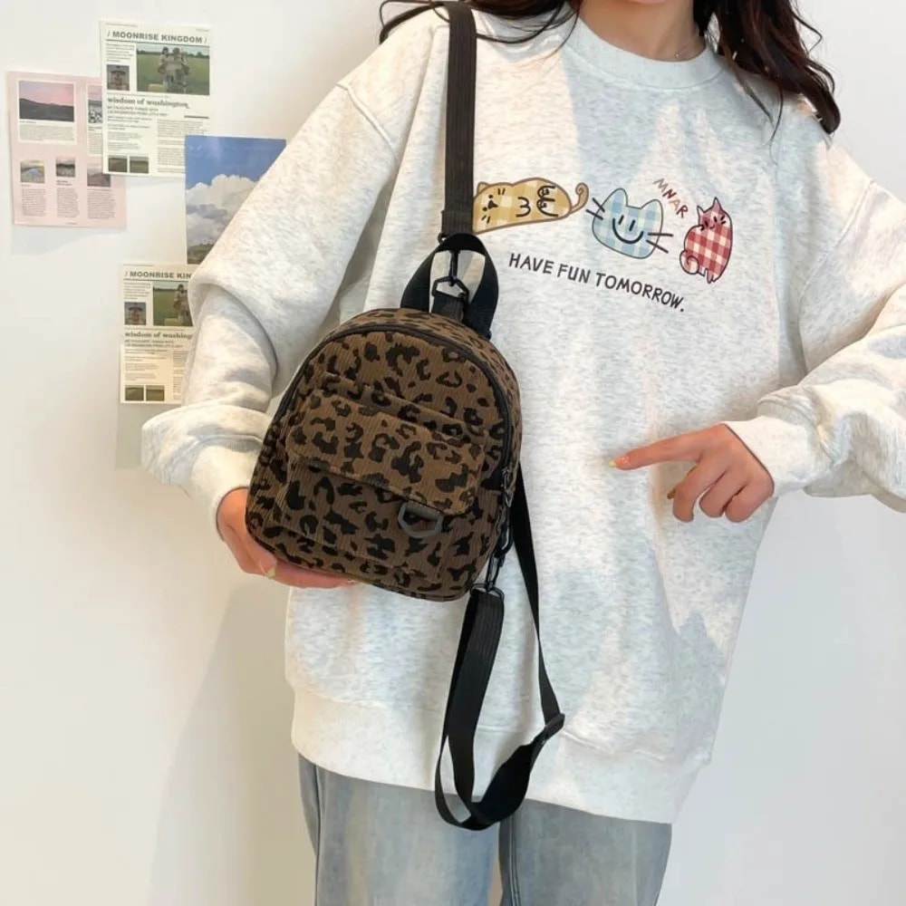 Fashion Vintage Leopard Print Mini Rucksack Bag Large Capacity Travel Backpack Womens Shoulder Bag 3