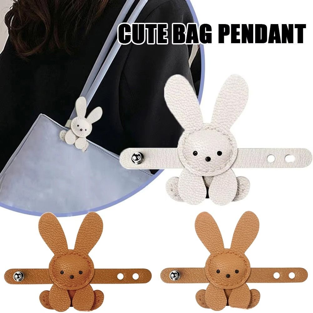Adjustable Cute Cartoon Bunny Bag Pendant, PU Leather DIY Bag Charm, Solid Color Decoration