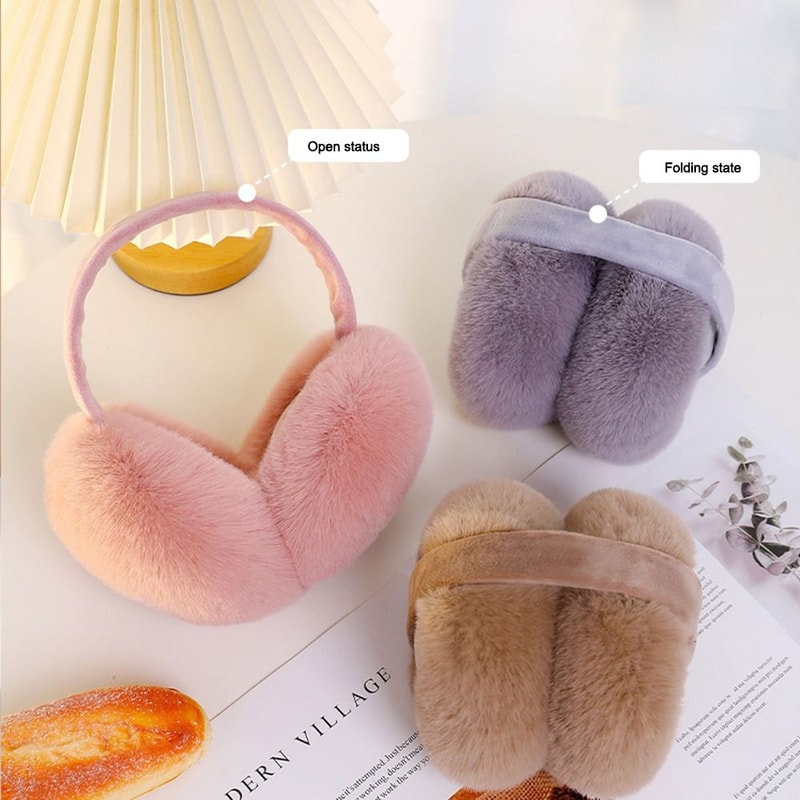 Fashion Plush Earmuffs Ear Warmer for Women, Collapsible Keep Warm Winter Earflaps