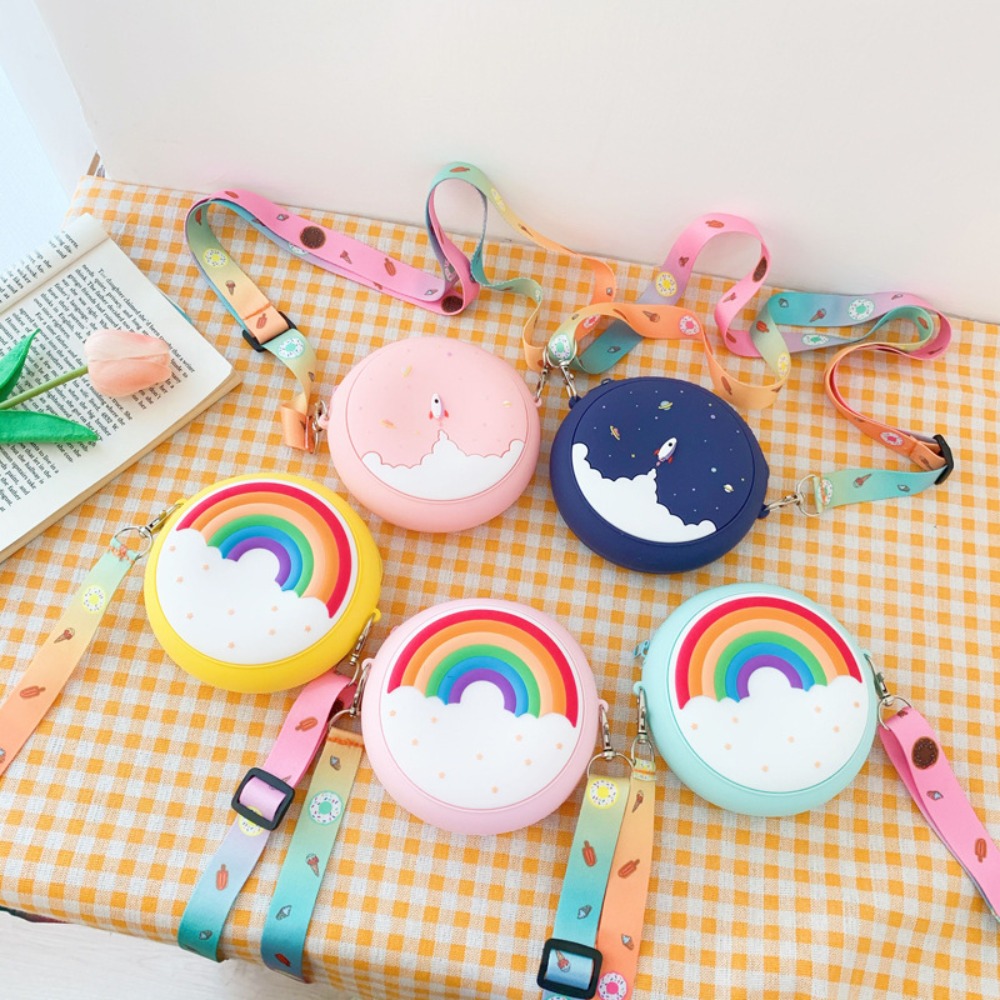 Children Silicone Crossbody Bag Rainbow Donut Small Handbag Baby Girl Adjustable Strap 0