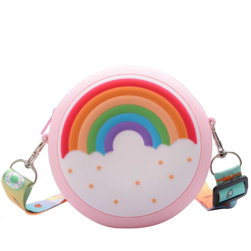 Children Silicone Crossbody Bag Rainbow Donut Small Handbag Baby Girl Adjustable Strap 5