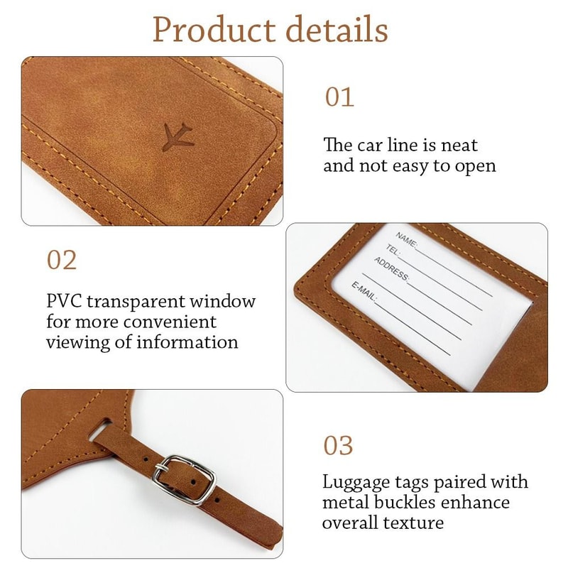 Portable Leather Luggage Tag Travel Suitcase Name Address ID Holder