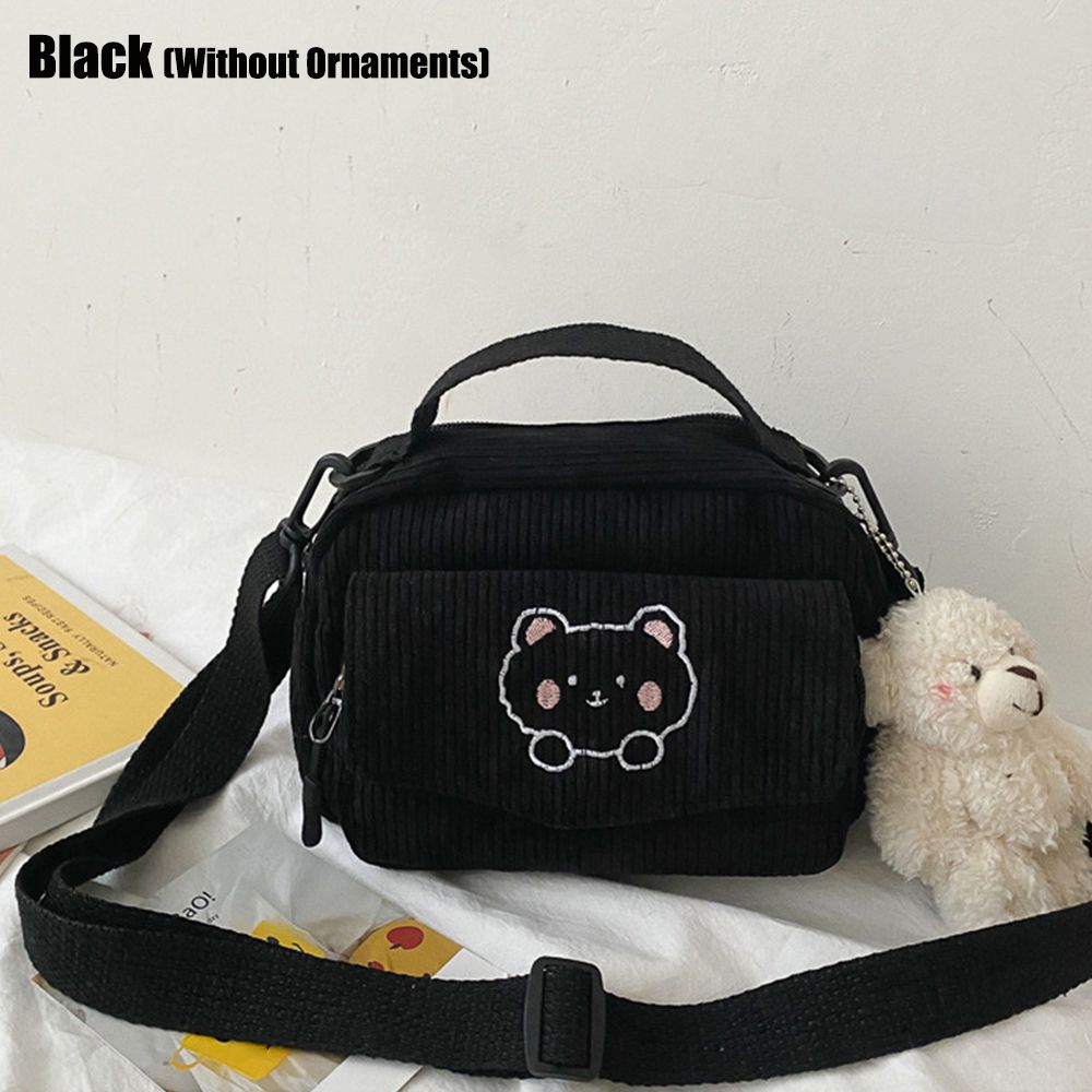 WOMENS Crossbody Bag Cute Bear Embroidered Corduroy Leisure Canvas Bag For Girls 5
