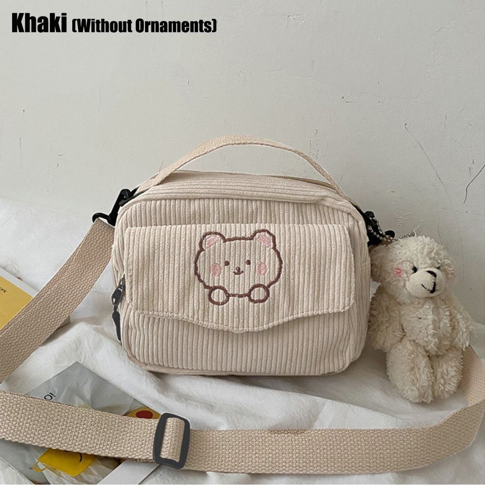 WOMENS Crossbody Bag Cute Bear Embroidered Corduroy Leisure Canvas Bag For Girls 7