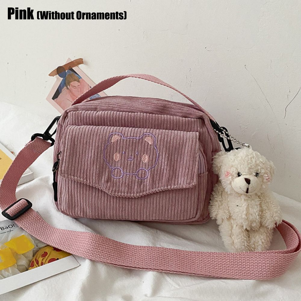 WOMENS Crossbody Bag Cute Bear Embroidered Corduroy Leisure Canvas Bag For Girls 8