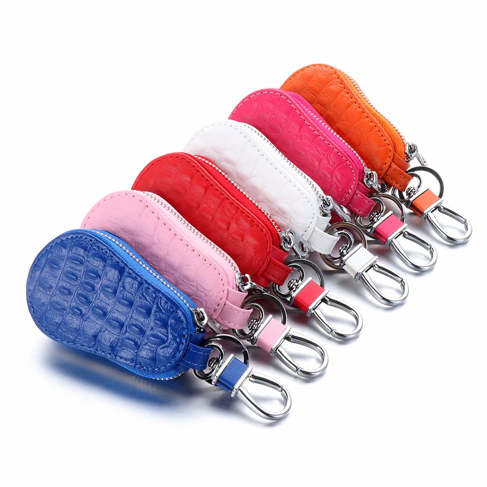 Crocodile Pattern Coin Purse Zipper Wallet, Genuine Leather Key Case, Keychain Holder for Car Keys