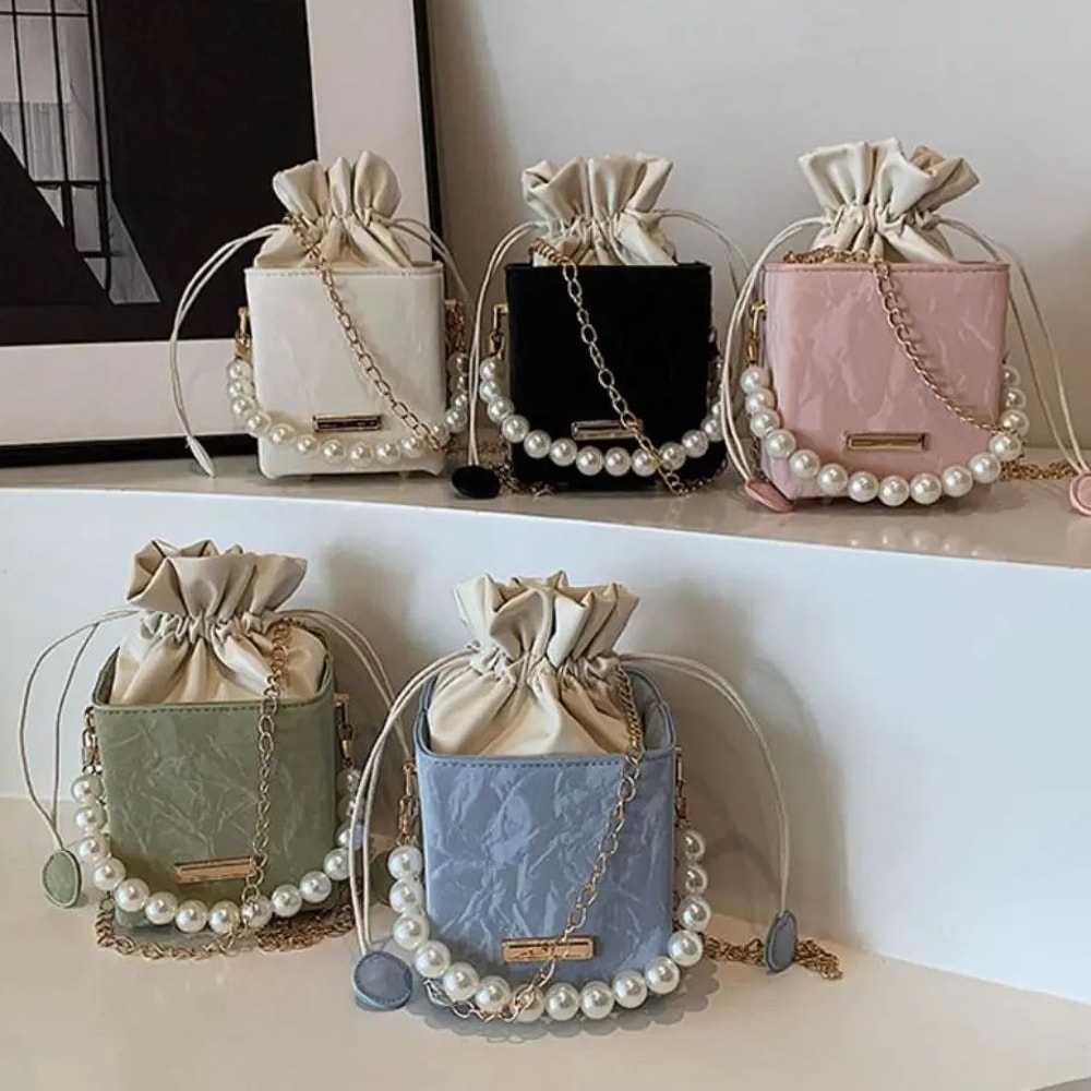 Pearl Waist Bag With Fashion Chain Vintage PU Leather Crossbody Bag 0