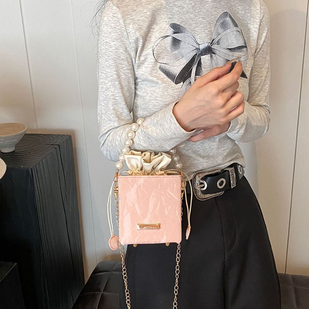 Pearl Waist Bag With Fashion Chain Vintage PU Leather Crossbody Bag 1