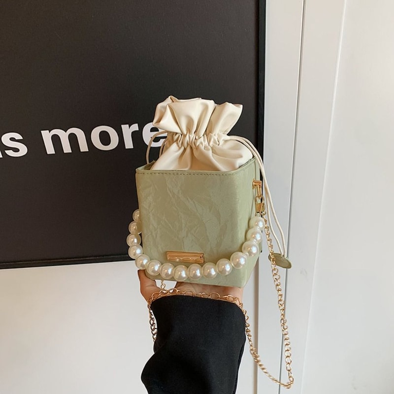 Pearl Waist Bag With Fashion Chain Vintage PU Leather Crossbody Bag 6