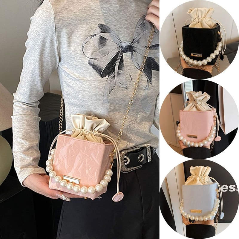 Pearl Waist Bag With Fashion Chain Vintage PU Leather Crossbody Bag 4