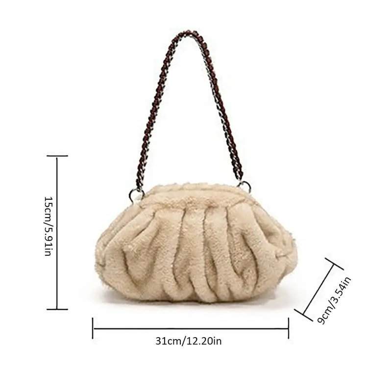 Trendy Soft Faux Fur Shoulder Bag, Pleated Design Women's Plush Hobo Handbag