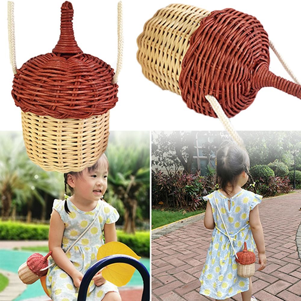 Creative Woven Pinecone Crossbody Handbag, Vintage Style Mini Rattan Shoulder Bag