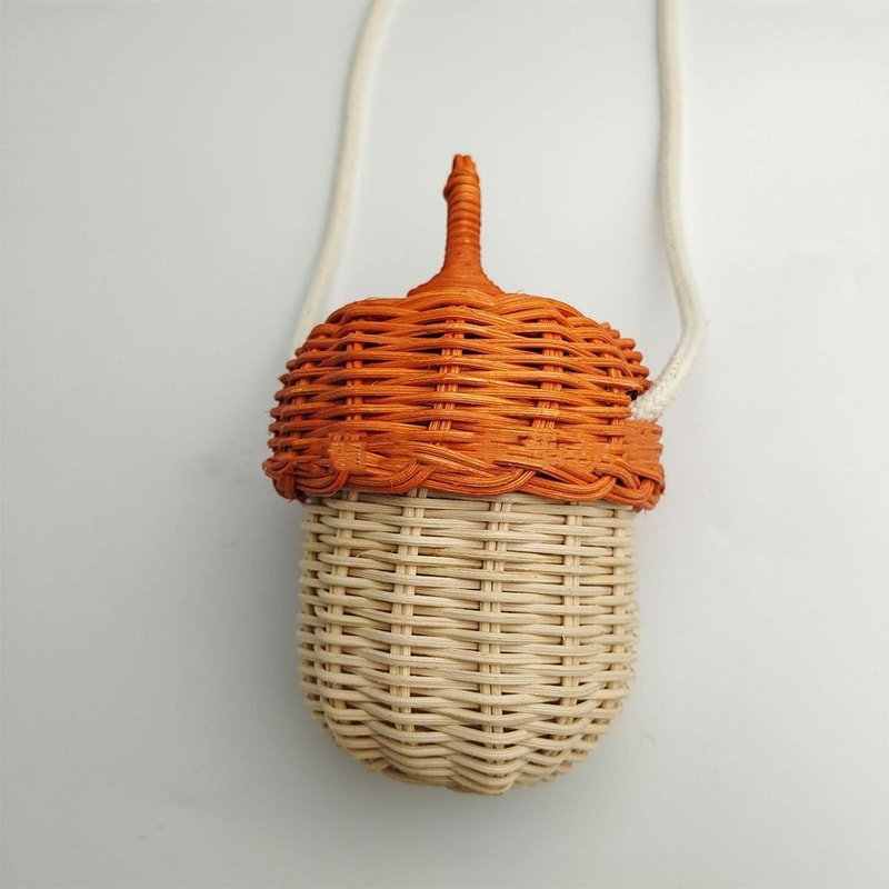Creative Woven Pinecone Crossbody Handbag, Vintage Style Mini Rattan Shoulder Bag