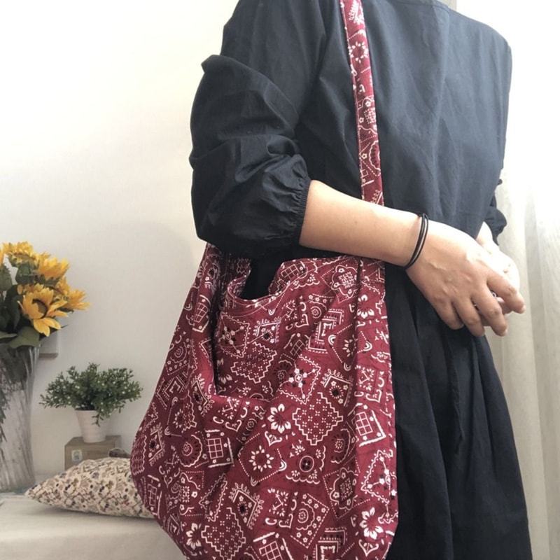 Casual Cotton Shopping Bag Portable Reusable Crossbody Bag HighCapacity Handbags With Bandanna Prin 7
