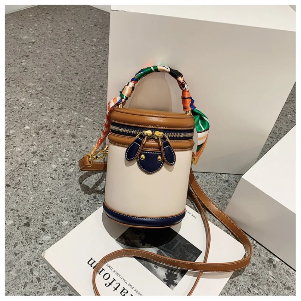 Exquisite PU Leather Bucket Bag for Women, New Cylinder Portable Hand Bag, Large Capacity Shoulder Crossbody Bag