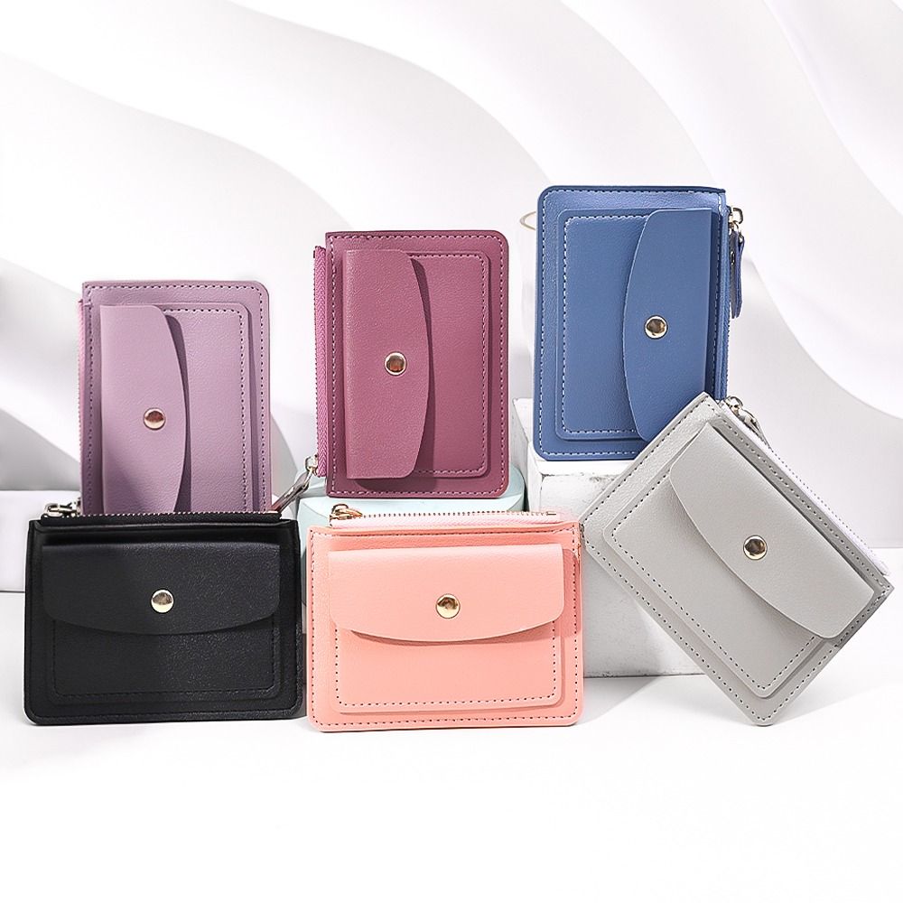 Women Simple Short Wallet Purse, Solid Color PU Leather, Multi-Cards Holder, Coin Purse, Zipper Wallet