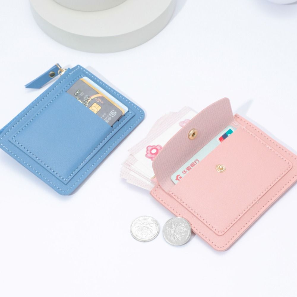 Women Simple Short Wallet Purse, Solid Color PU Leather, Multi-Cards Holder, Coin Purse, Zipper Wallet