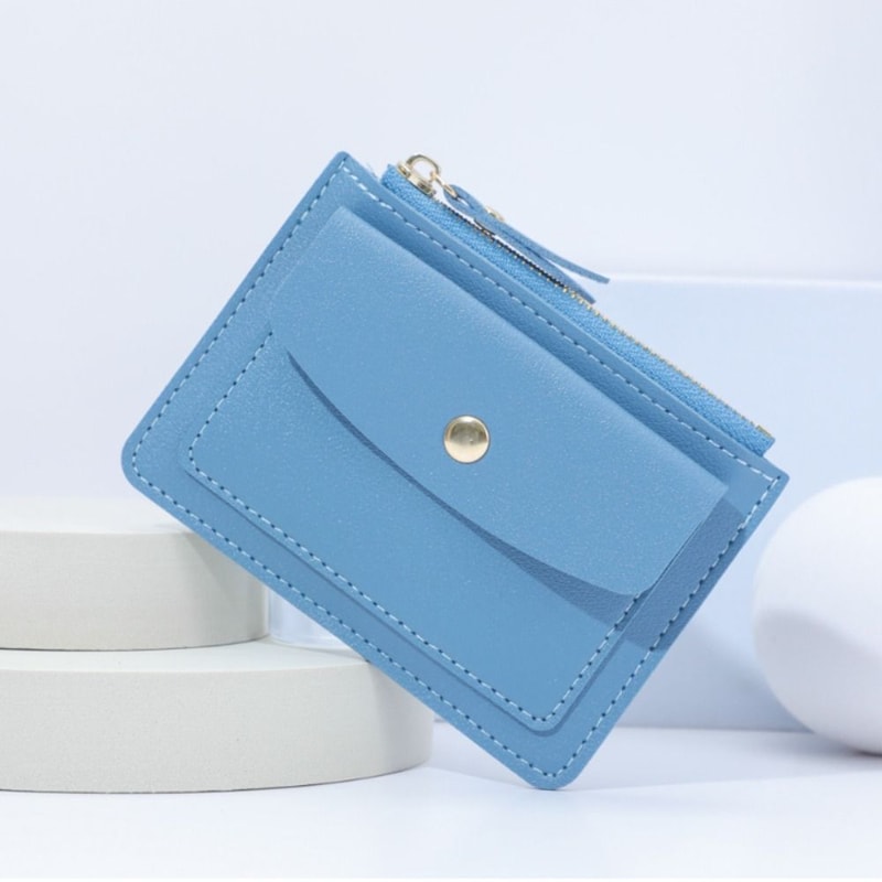 Women Simple Short Wallet Purse, Solid Color PU Leather, Multi-Cards Holder, Coin Purse, Zipper Wallet