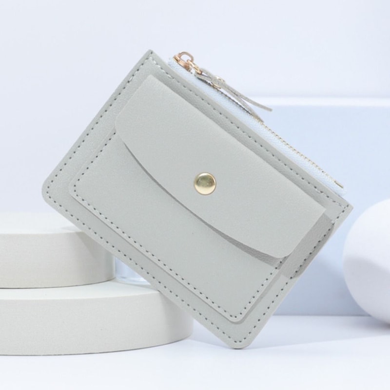 Women Simple Short Wallet Purse, Solid Color PU Leather, Multi-Cards Holder, Coin Purse, Zipper Wallet