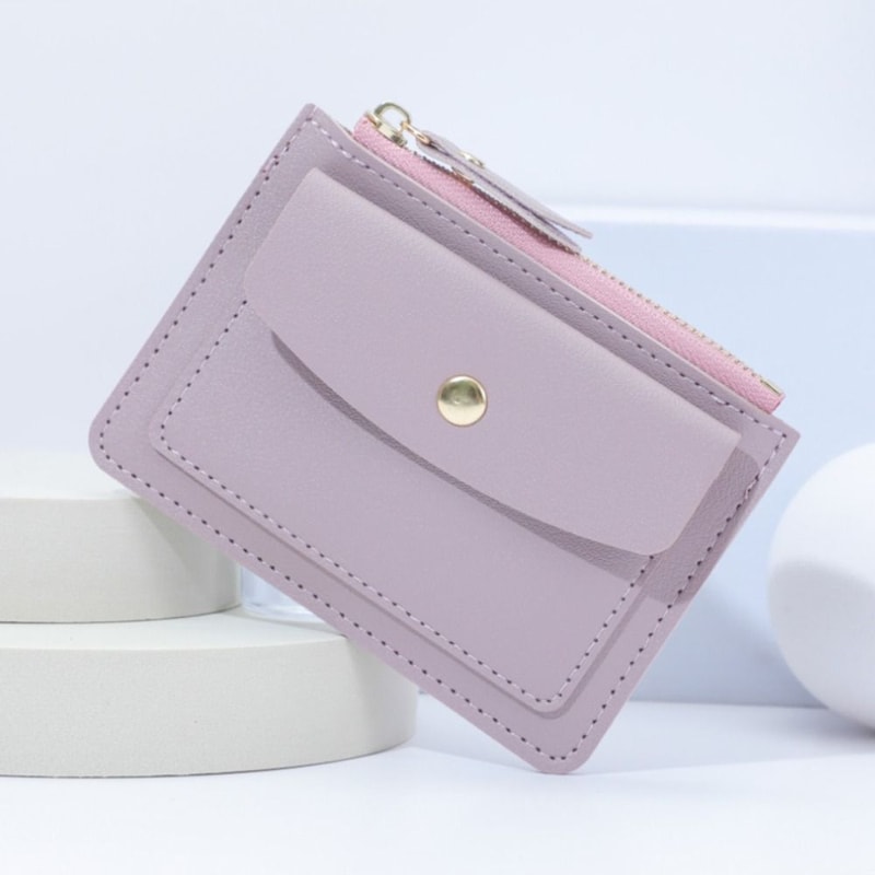 Women Simple Short Wallet Purse, Solid Color PU Leather, Multi-Cards Holder, Coin Purse, Zipper Wallet