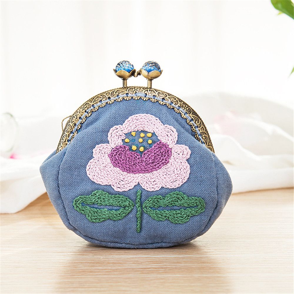 Flowers Bird Embroidered Coin Purse Wallet, Mobile Phone Bags Kit, Handmade DIY Clutch Bag