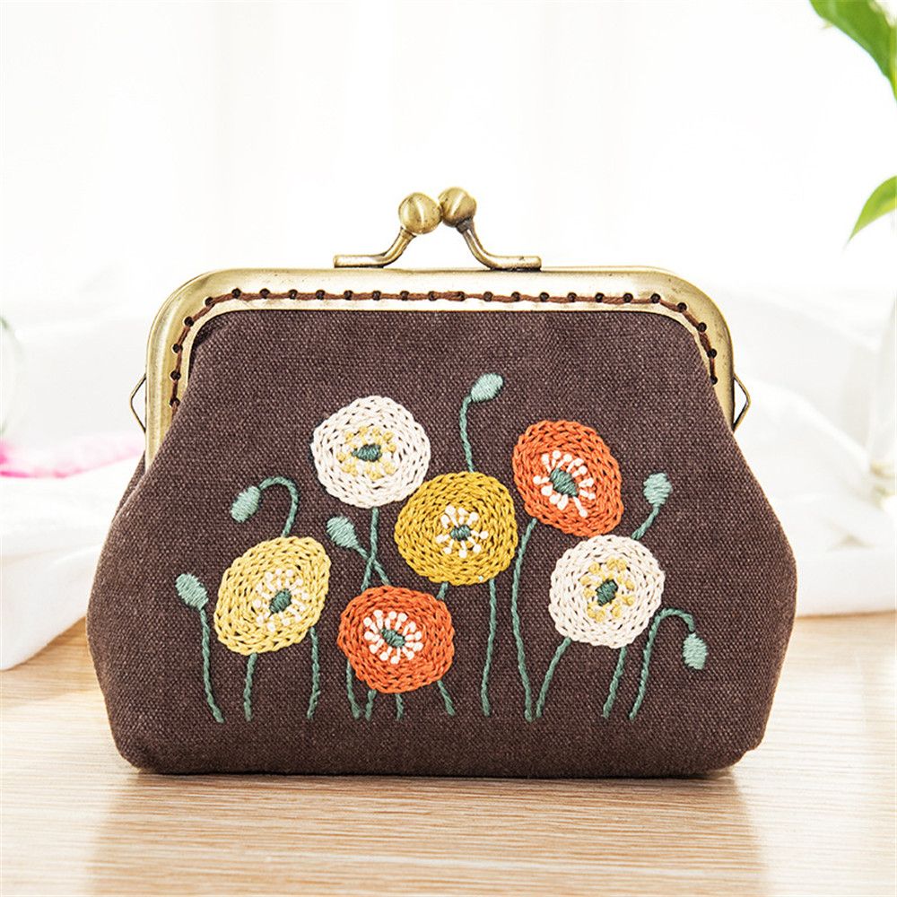 Flowers Bird Embroidered Coin Purse Wallet, Mobile Phone Bags Kit, Handmade DIY Clutch Bag
