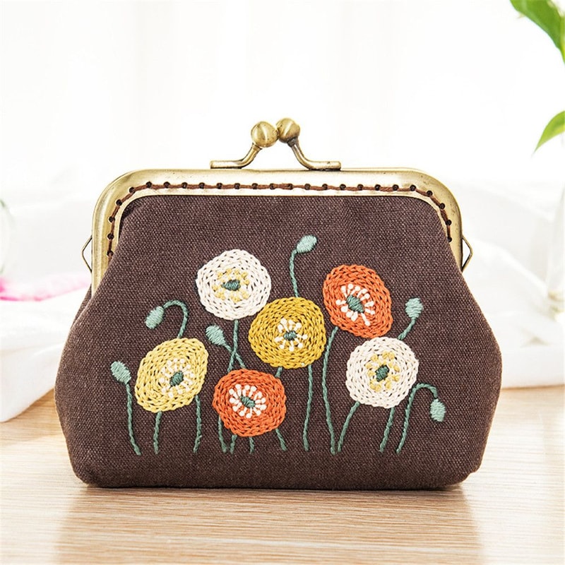 Flowers Bird Embroidered Coin Purse Wallet, Mobile Phone Bags Kit, Handmade DIY Clutch Bag