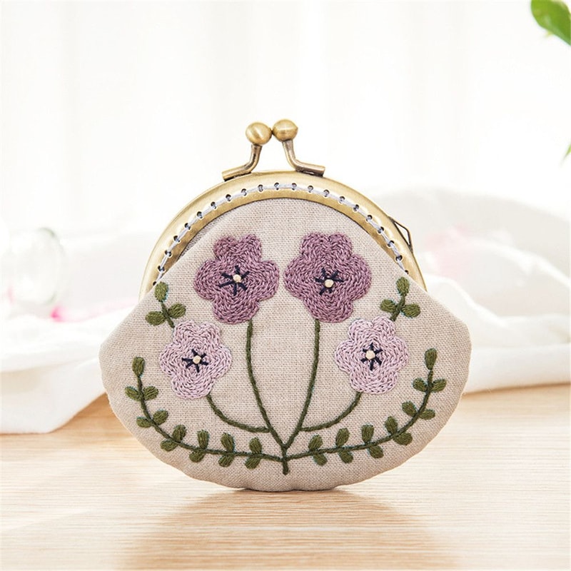 Flowers Bird Embroidered Coin Purse Wallet, Mobile Phone Bags Kit, Handmade DIY Clutch Bag