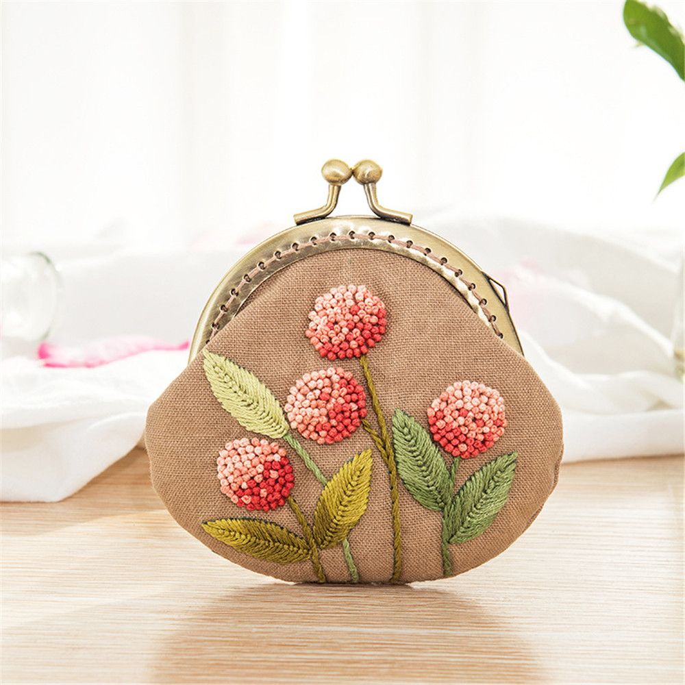 Flowers Bird Embroidered Coin Purse Wallet, Mobile Phone Bags Kit, Handmade DIY Clutch Bag